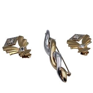 Vintage Givenchy Jewelry Set Crystal Clip On Earrings Twisted Brooch LOT